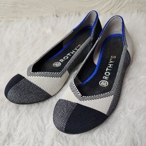 ROTHY’S The Flat Cap Round Toe Shoes Black Cream Plaid size 7.5